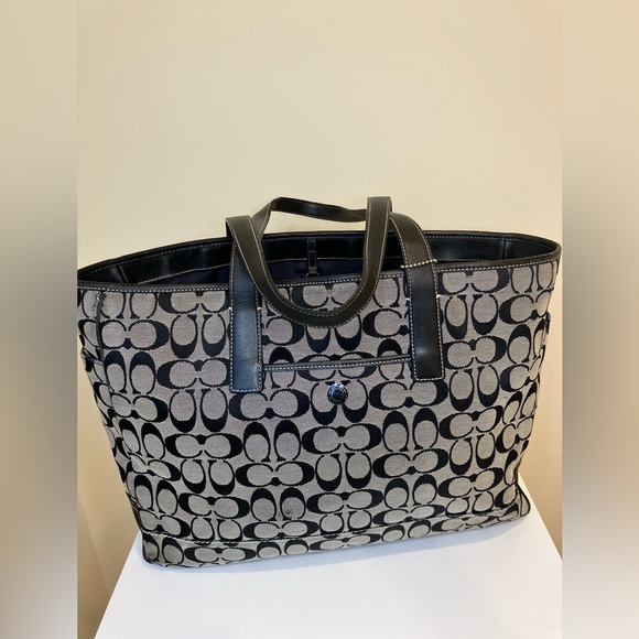 Coach Y2K Satchel Black & Gray Canvas Leather Trim Hand Shoulder Bag vintage - Picture 1 of 16